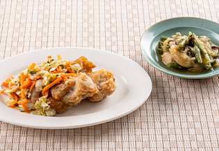 鶏肉の唐揚げ香味ソース、山菜のおろし和えイメージ画像